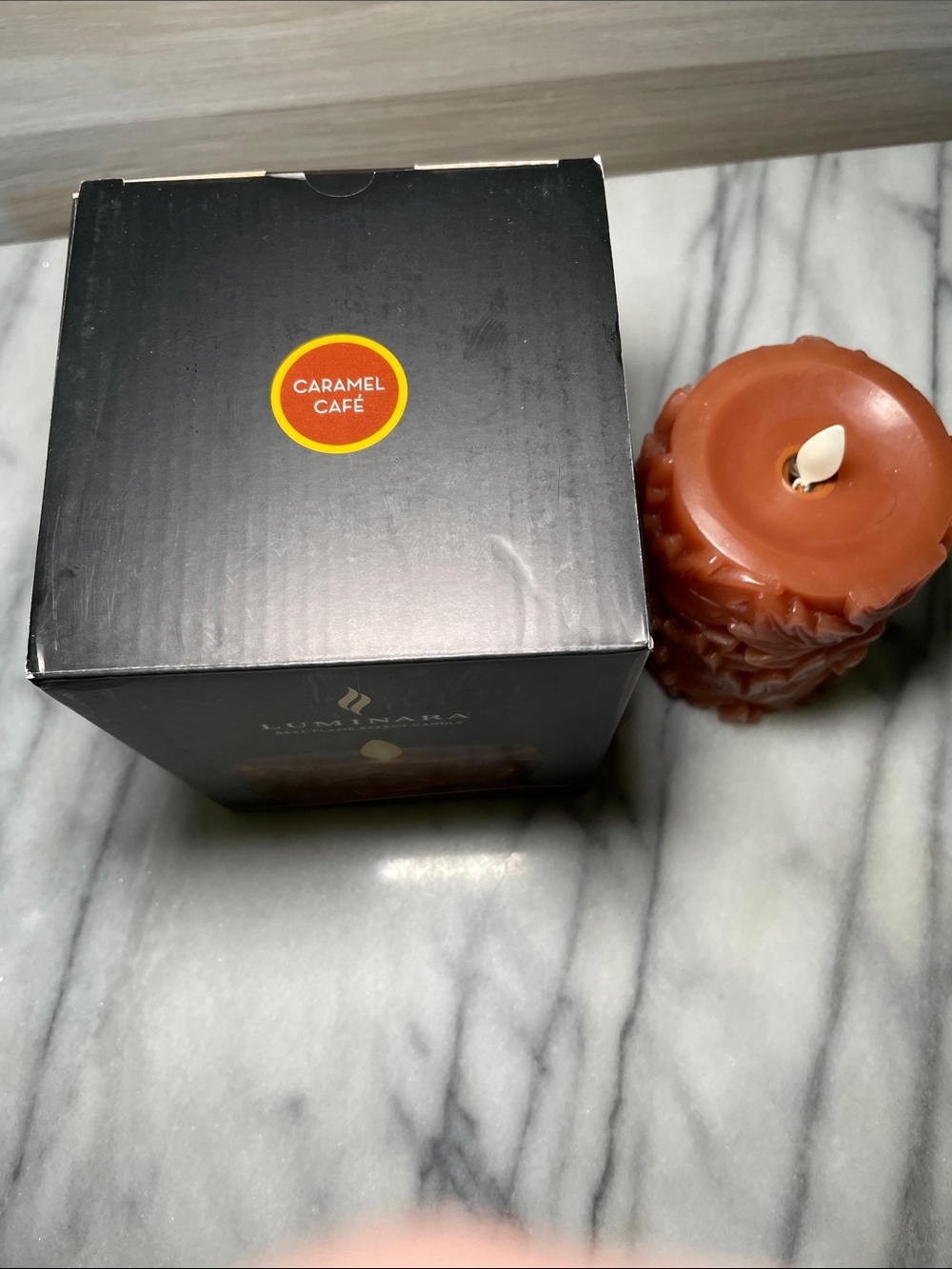 NIB- Luminara Embossed Real Wax Flameless LED Pillar Candle,Leaves, Caramel Cafe - Picture 9 of 9